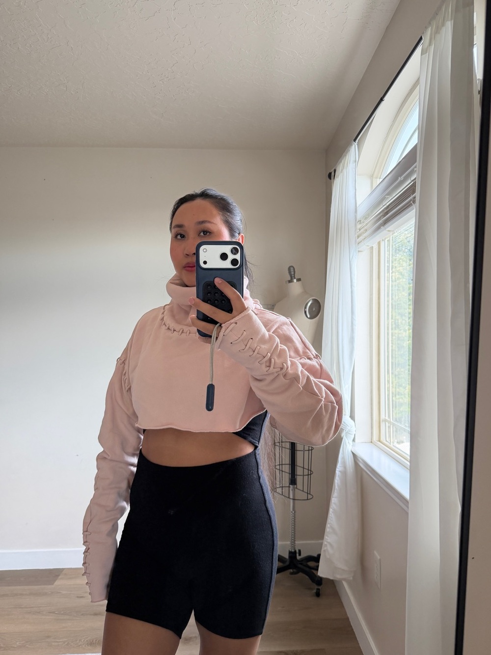 Alo Blush Pink Cropped Sweater | Stitch Detail Long Sleeve | Cowl Neck Top | M